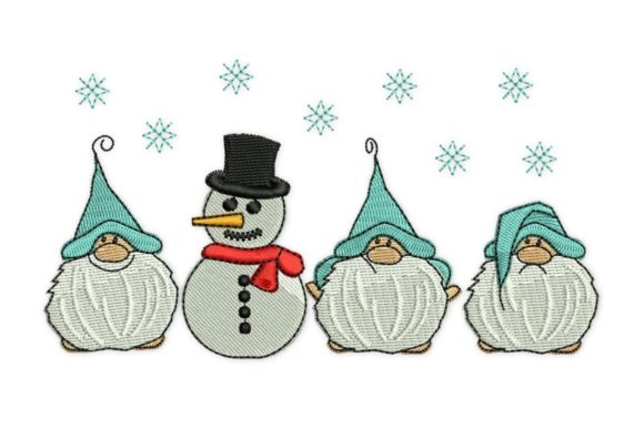Gnomes with Snowman: A Charming Winter Embroidery Design