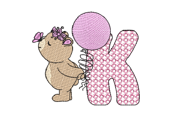K Girl Teddy Embroidery Design